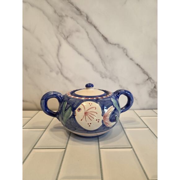 Vietri Solimene FISH Sugar Bowl w/ Lid Blue Campagna Italy Italian Pottery EUC - Picture 3 of 12